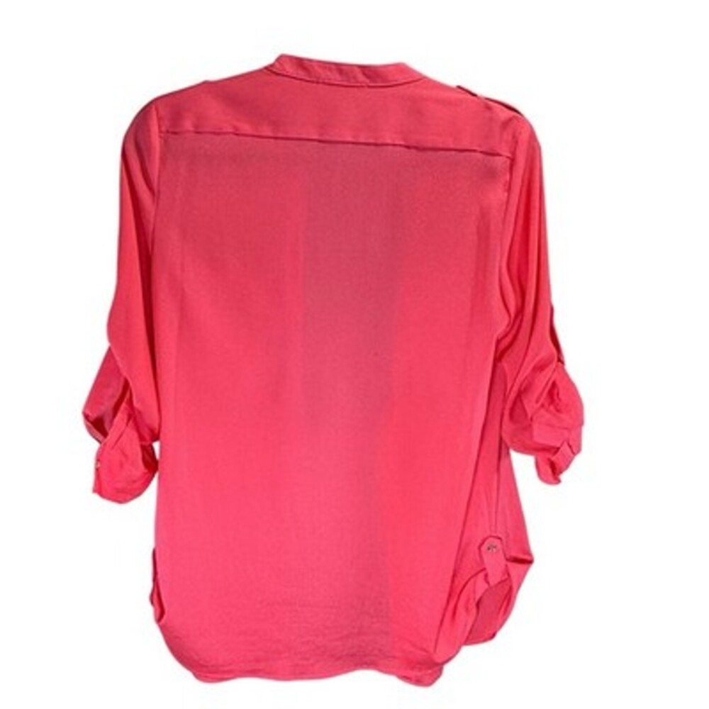 Calvin Klein Women's Coral Zip Pocket Roll Tab Long Sleeve Blouse Size S - Picture 2 of 7